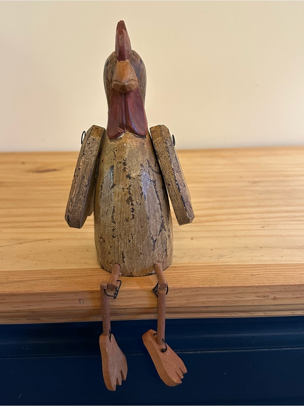 Handcrafted Yellow Wooden Rooster Figurine - Rustic Home Accent